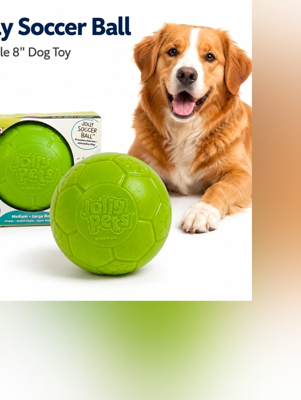 Jolly Pets 8" Jolly Soccer Ball Dog Toy Green Apple Floating Durable Large Dogs